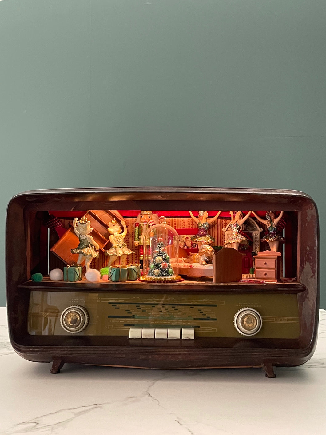 Vintage Radio with Christmas Decoration